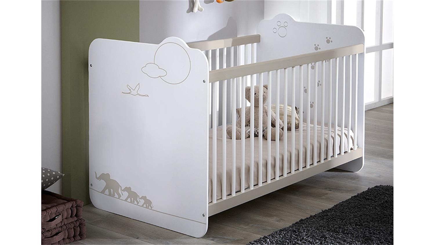 Baby Bett
 Babybett JUNGLE Kinderbett Bett in weiß mit Dschungelmotiv