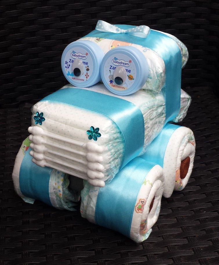 Baby Geschenke Junge
 Windeltorte Windel Auto Windelauto Pampers Baby Geburt