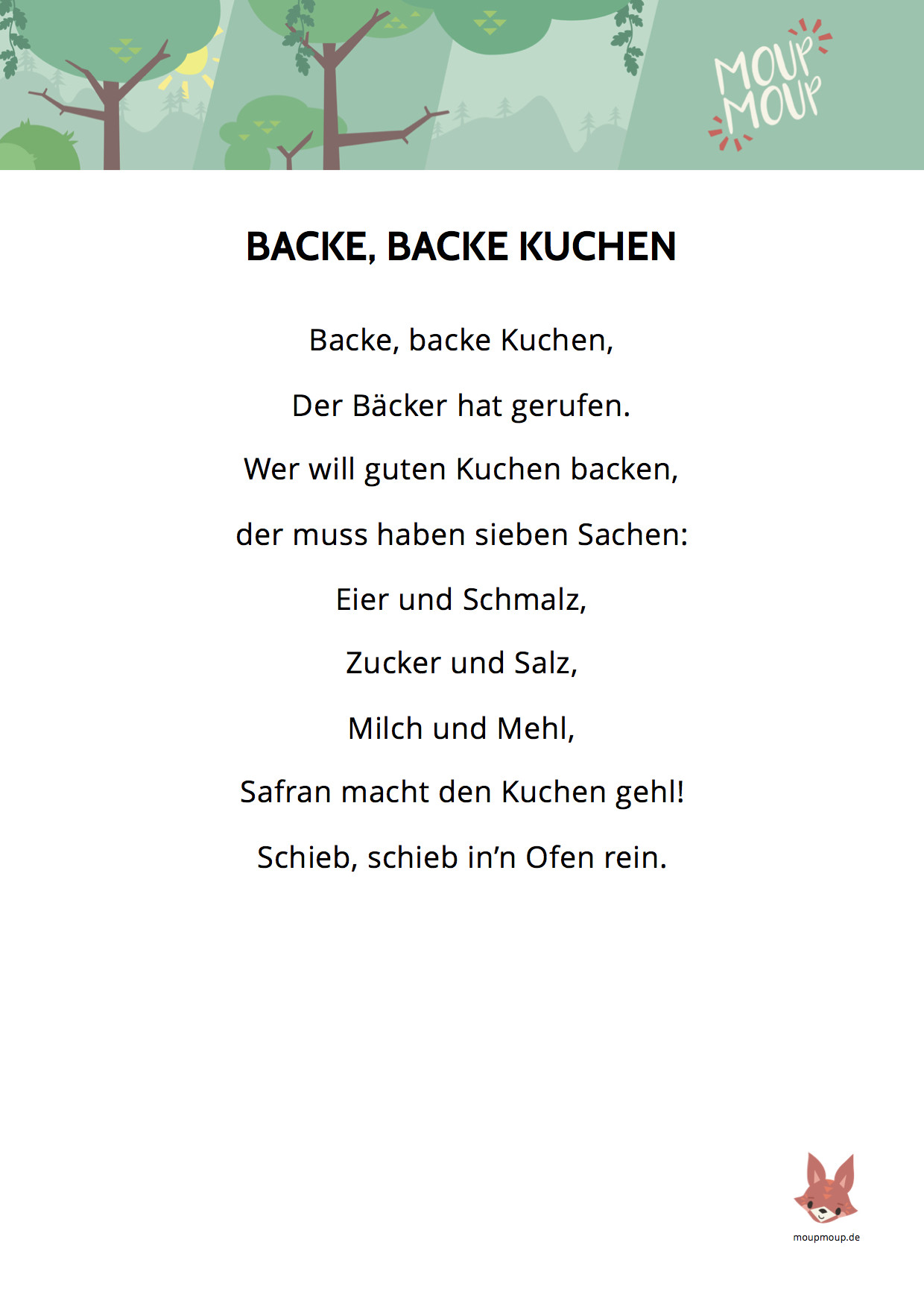 Backe Backe Kuchen Text
 Backe backe Kuchen Lied & Liedtext