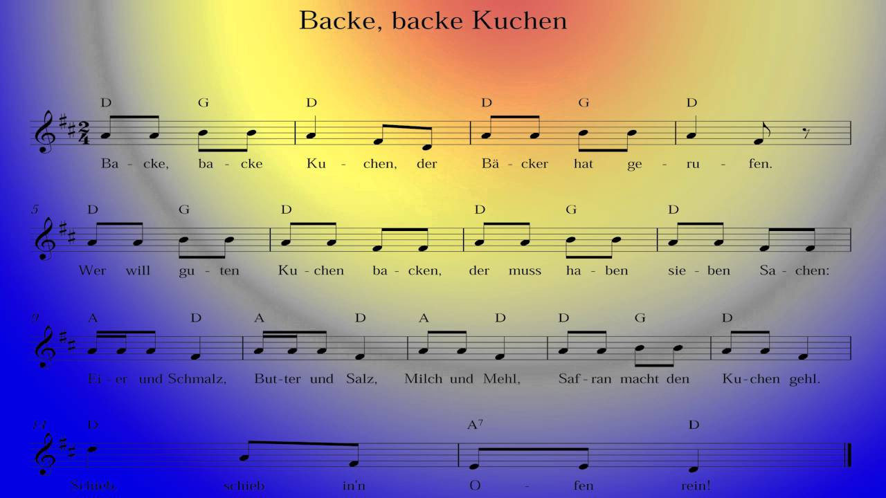 Backe Backe Kuchen Text
 Backe backe Kuchen Mitsingen Instrumental