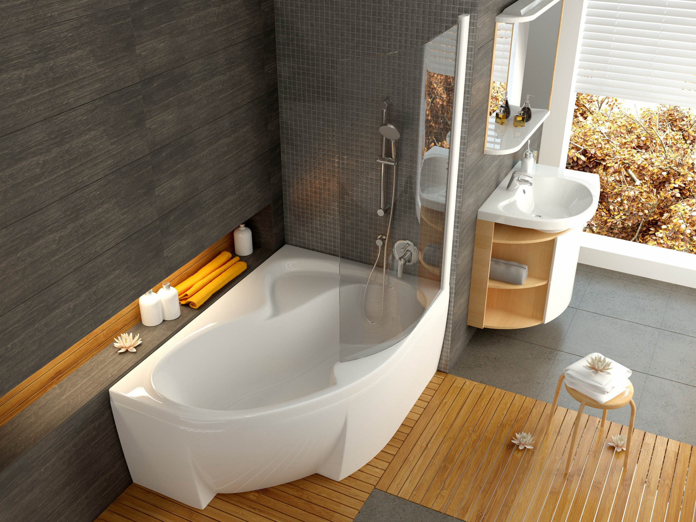 Badewanne Mit Schürze
 Raumspar Badewanne mit Schürze 150 x 105 cm und Duschbereich