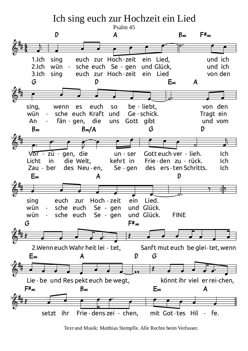 Bekannte Lieder Umgedichtet Hochzeit
 Psalmen Psalmen und Lieder