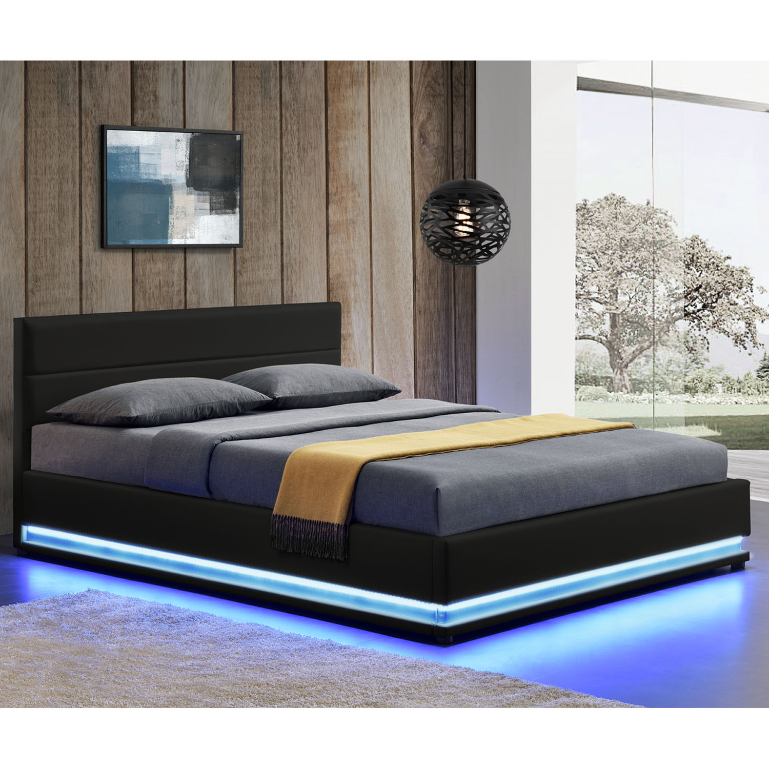 Bett Mit Led
 Polsterbett LED Doppelbett Bett Bettgestell Lattenrost