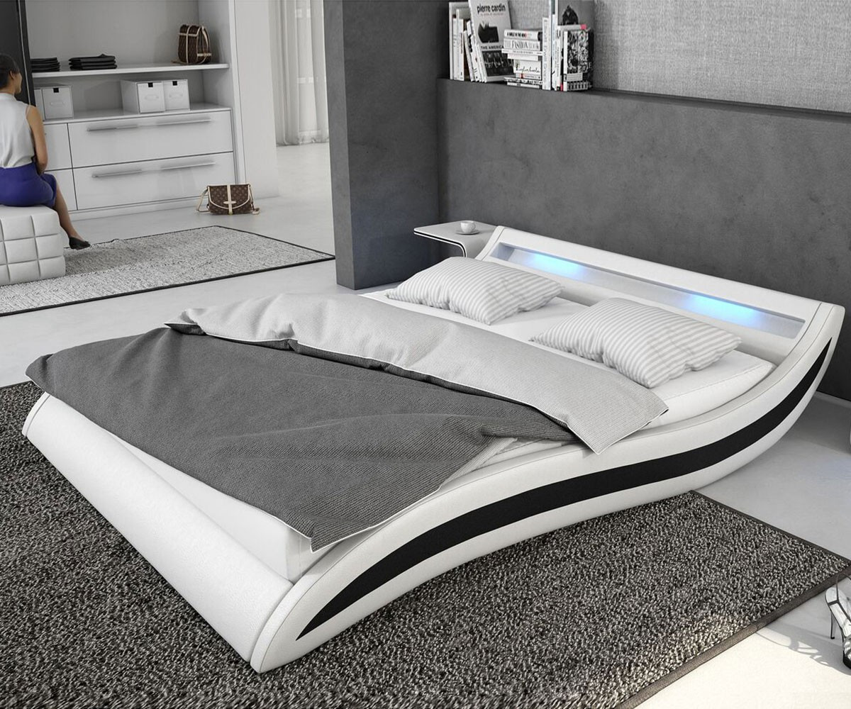 Bett Mit Led
 Bett Adonia Weiss Schwarz 140x200 cm mit LED Beleuchtung