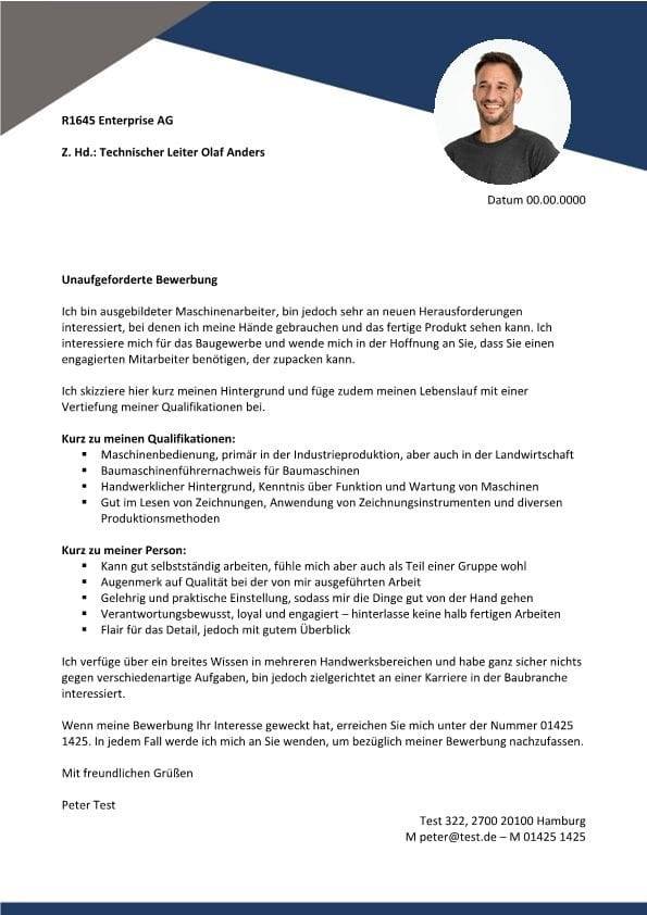 Bewerbung Handwerk
 Maschinenarbeiter m w interessiert sich für Baugewerbe