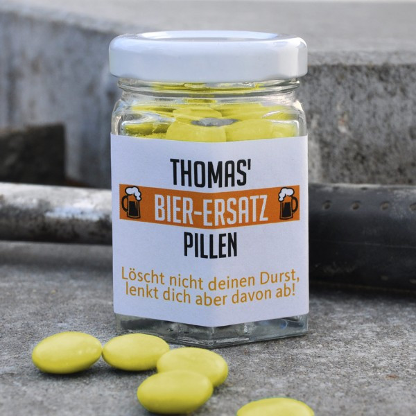 Bier Geschenke Lustig
 lustige Bier Ersatz Pillen mit persönlichem Etikett