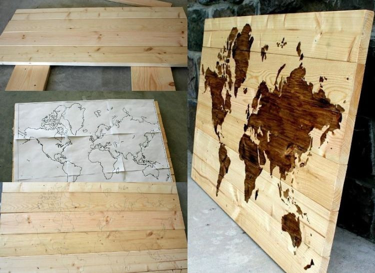 Bild Auf Holz Diy
 interessante Weltkarte aus Holzbretter zum Aufhängen an