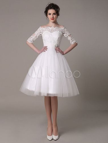 Brautkleid Standesamt Spitze
 Günstiges Brautkleid 2019 Spitze Kurz Taille Strass