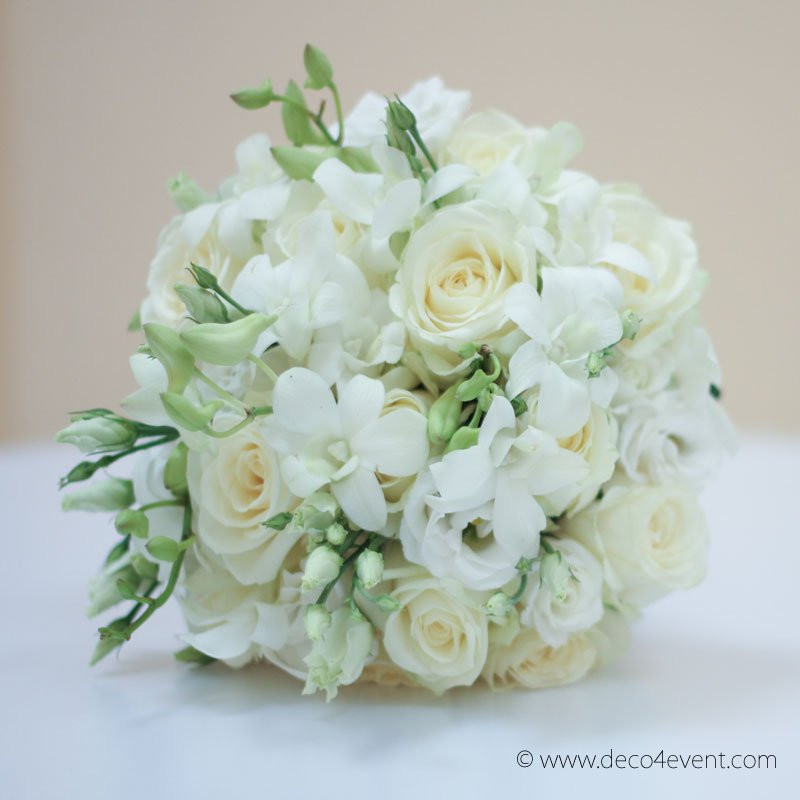 Brautstrauß Orchidee
 Brautstrauß FLORENCE rund aus Rosen Orchideen Weiß [ka