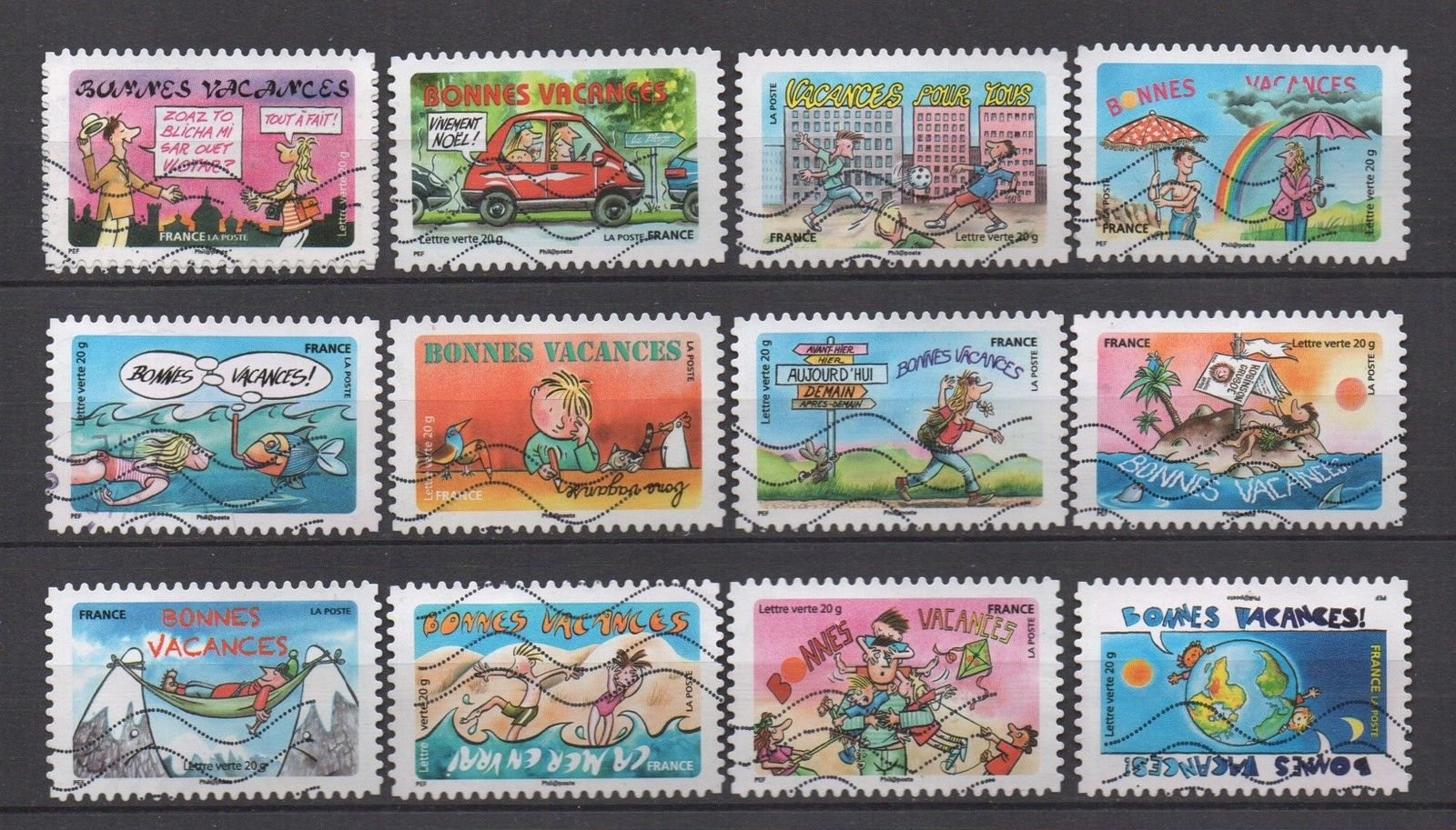 Briefmarken Handwerk
 12 französische Bonnes Vacances niedlich verwendet