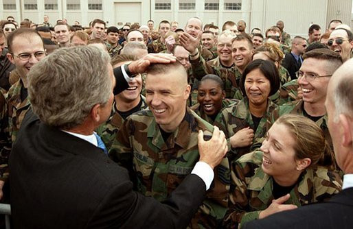 Bundeswehr Haarschnitt
 President George W Bush provides a little touch up on a