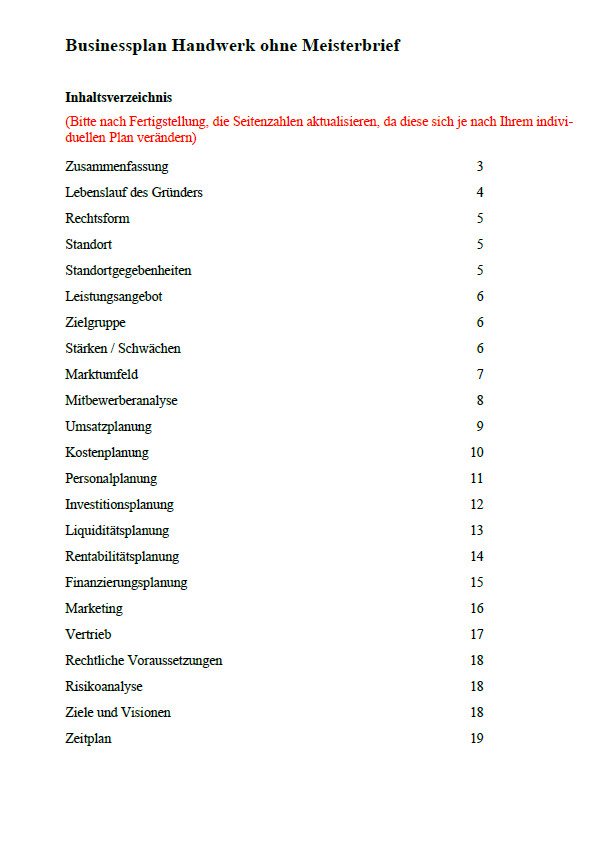 Businessplan Handwerk
 Businessplan Handwerk ohne Meisterbrief Sofort Download