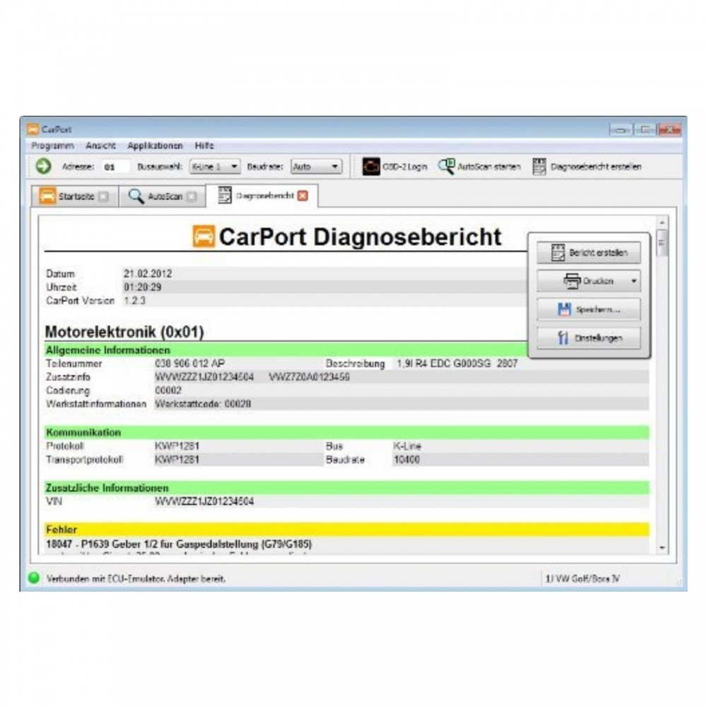Carport Software
 Interface AutoDia K509 für CarPort Software VW AUDI SEAT