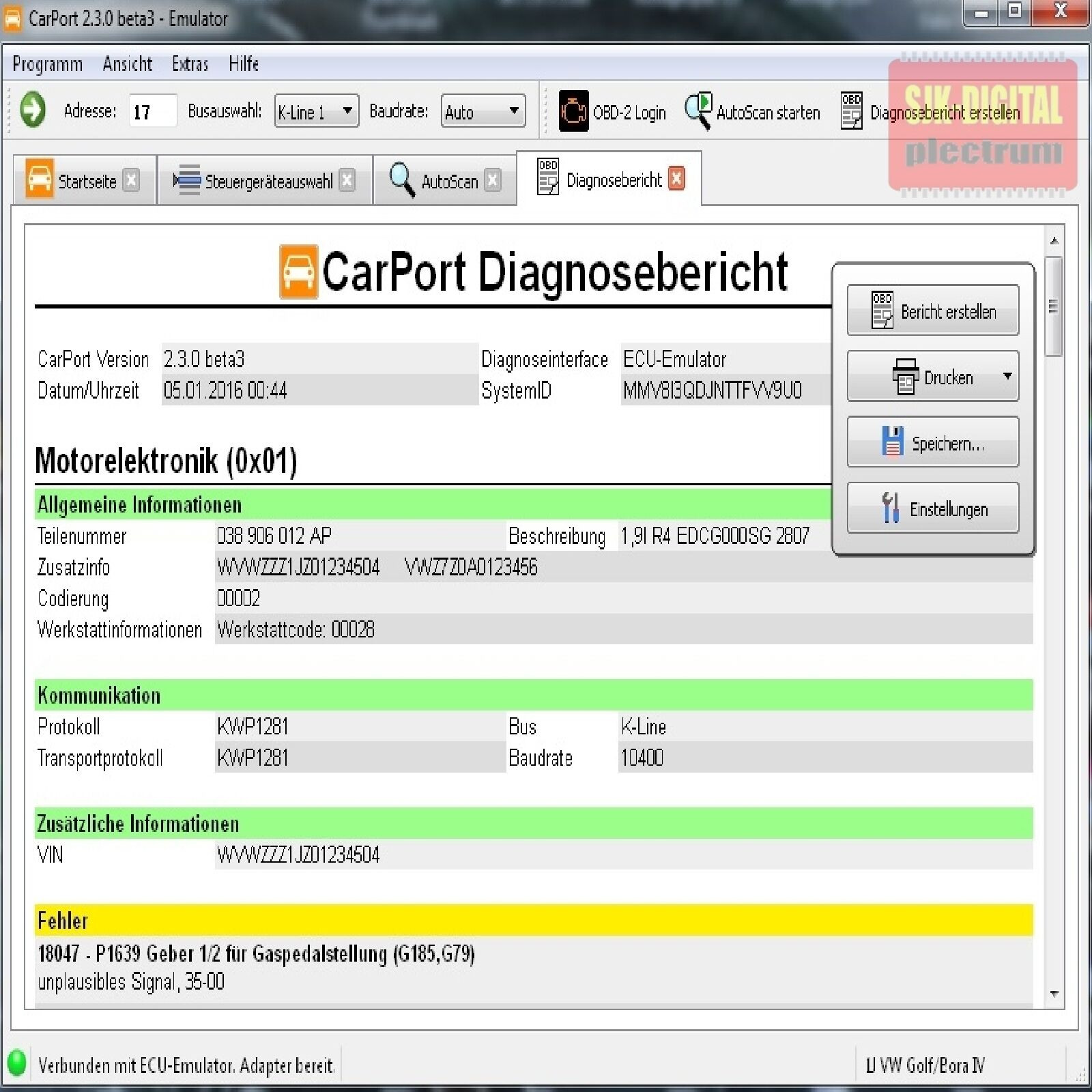 Carport Software
 PROF DIAGNOSE GERÄT Carport Software für VW Audi Seat