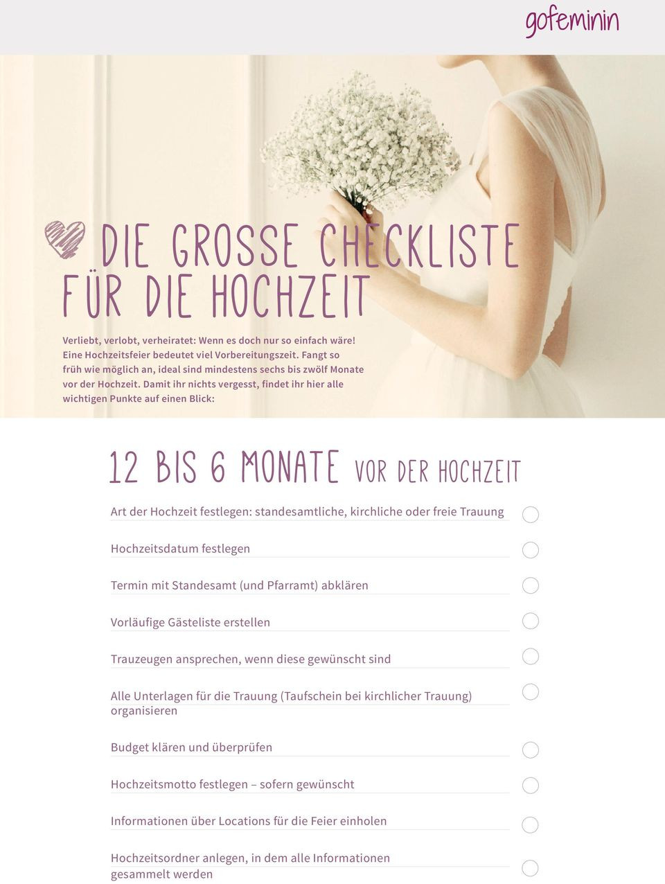 Checkliste Standesamtliche Hochzeit
 Die grosse Checkliste für Hochzeit PDF