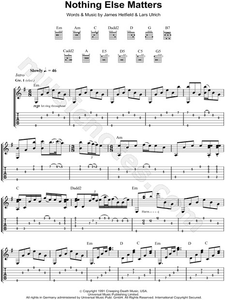 Chords Nothing Else Matters
 Metallica "Nothing Else Matters" Guitar Tab in E Minor