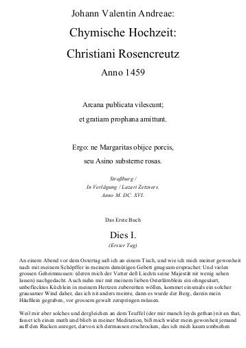 Chymische Hochzeit
 Chymische Hochzeit Christiani Rosencreutz Anno 1459