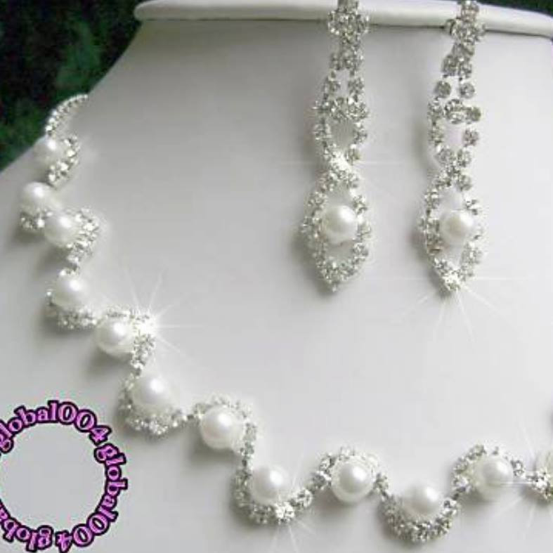 Collier Hochzeit
 Set COLLIER Halskette Ohrringe STRASS PERLEN Brautschmuck