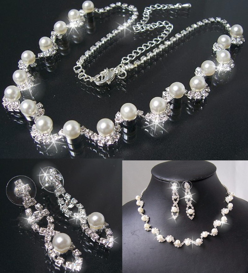 Collier Hochzeit
 Schmuckset Collier Ohrringe Strass Silber Party Schmuck