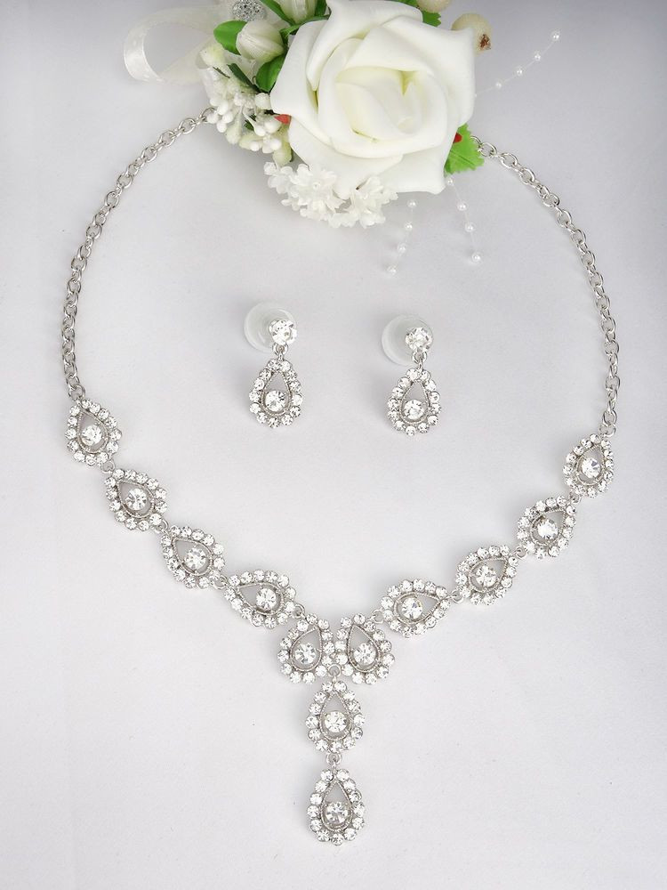 Collier Hochzeit
 Schmuckset Collier Ohrringe Strass Silber Brautschmuck