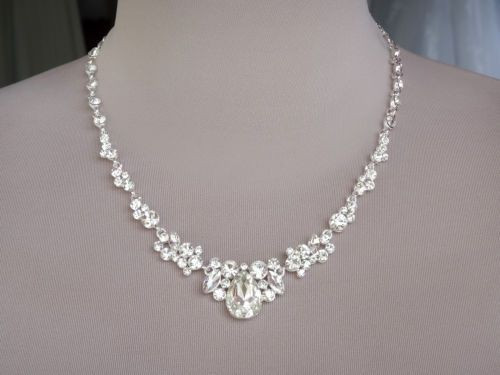 Collier Hochzeit
 Schmuckset Collier Ohrringe Strass Silber Brautschmuck