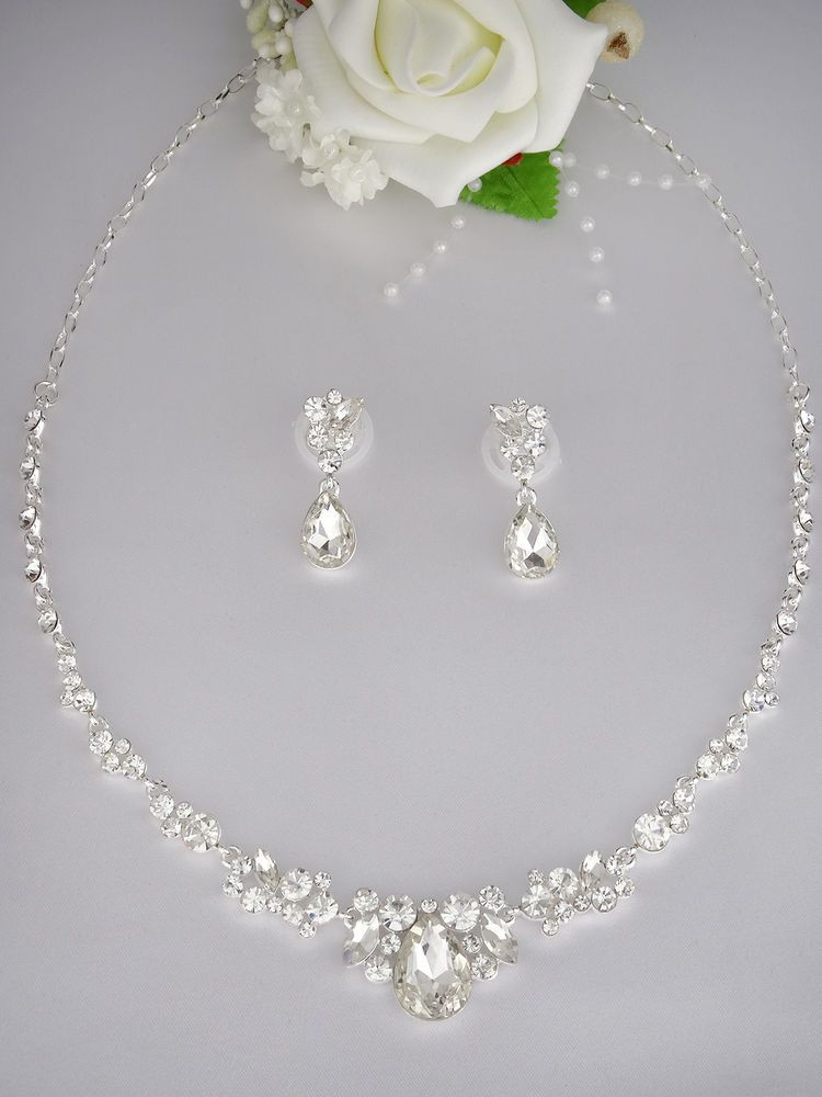 Collier Hochzeit
 Schmuckset Collier Ohrringe Strass Silber Brautschmuck