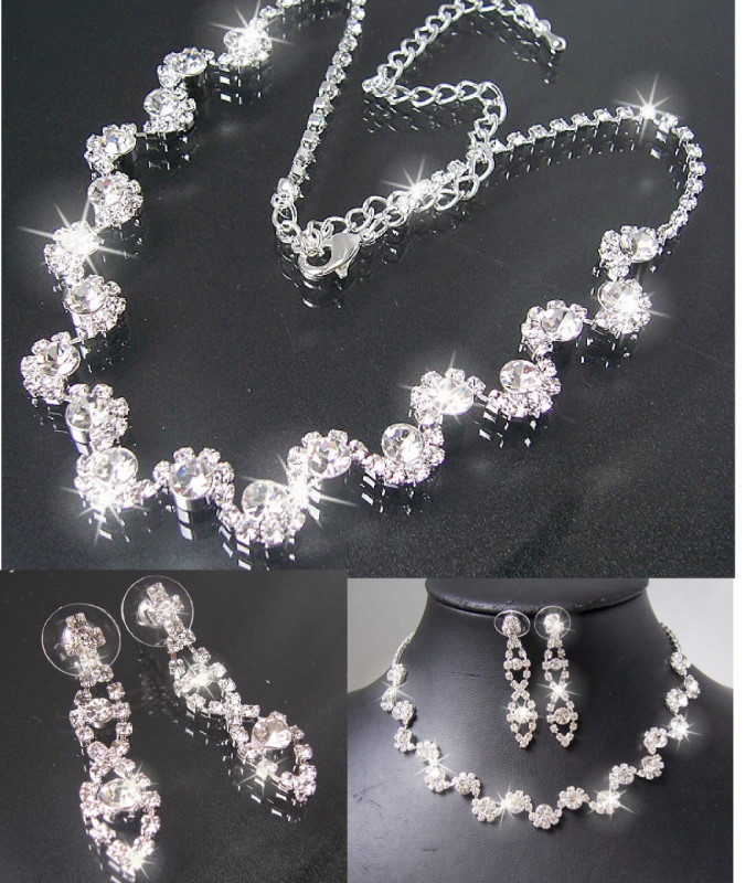 Collier Hochzeit
 Schmuckset Collier Ohrringe Strass Silber Party Schmuck