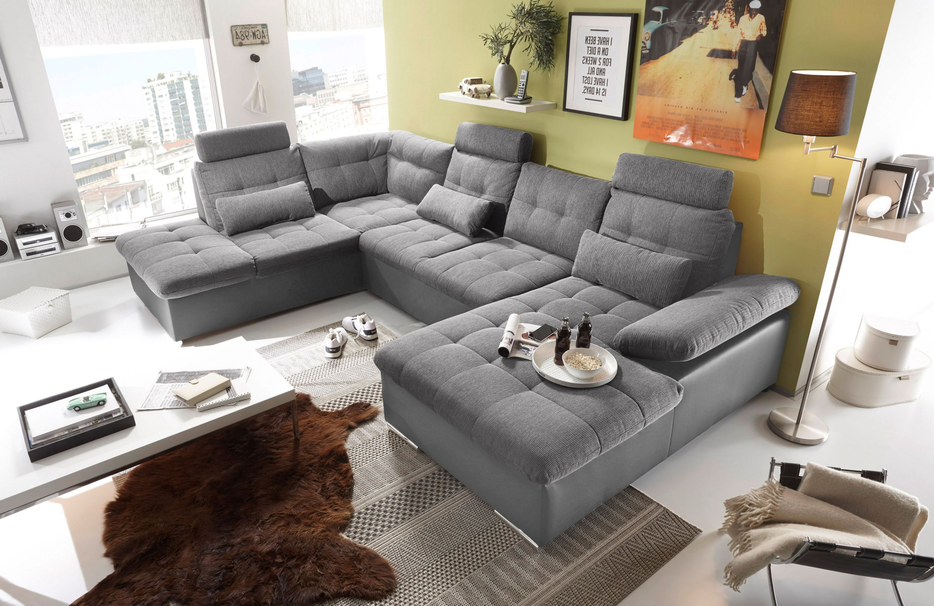 Couch Grau
 Couch Wohnlandschaft Schlaffunktion Schlafsofa dunkelgrau