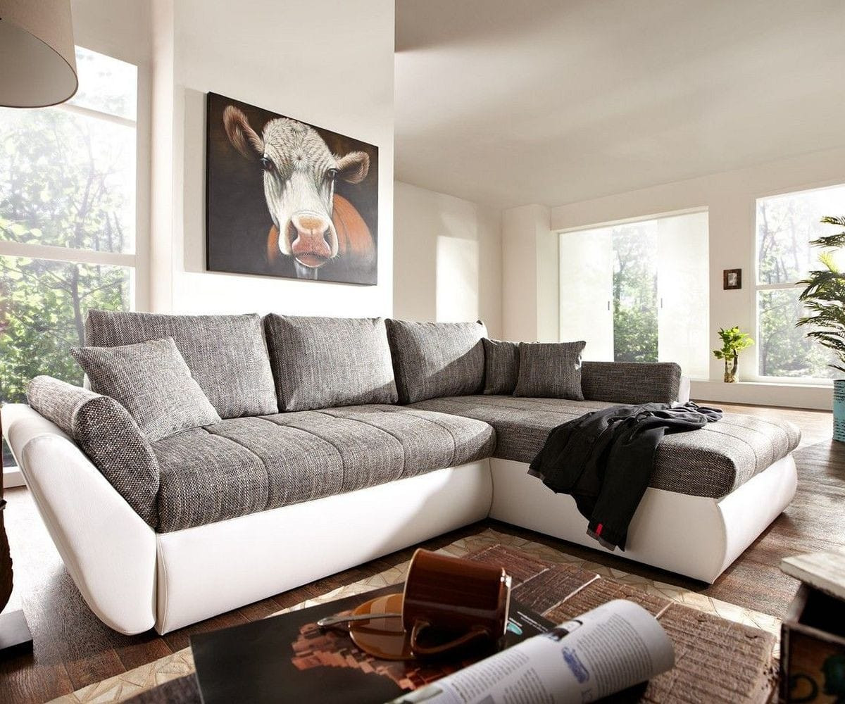 Couch Grau
 Couch Loana Weiss Grau 275x185 cm Schlaffunktion Ottomane