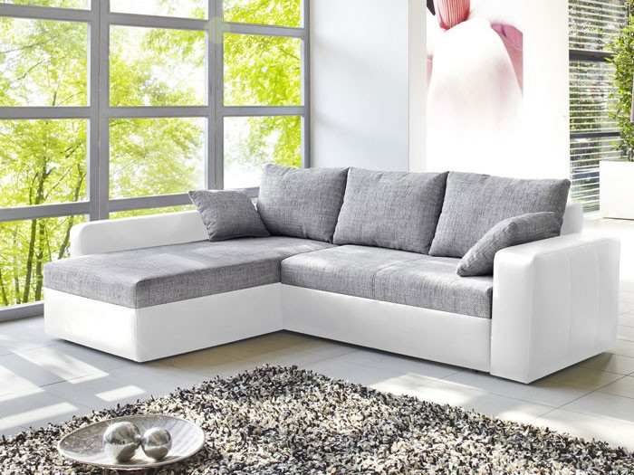 Couch Grau
 Ecksofa Vida 244x174cm grau weiss Schlafsofa Sofa Couch