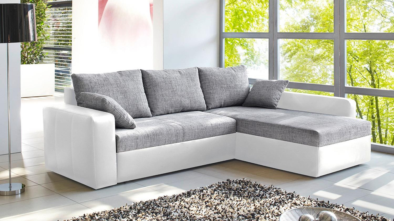 Couch Mit Bettfunktion
 Ecksofa VIPER Sofa in weiß und grau mit Bettfunktion