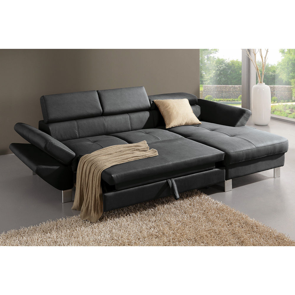 Couch Mit Bettfunktion
 Ecksofa Carrier Sofa Wohnlandschaft Polsterecke in schwarz
