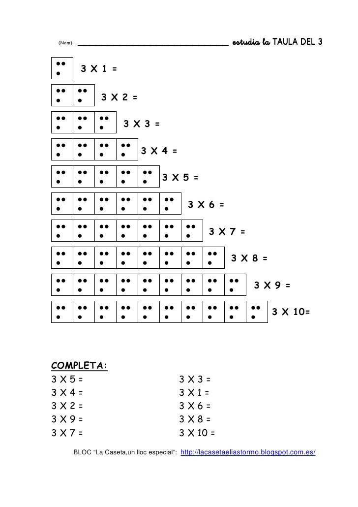 Del2 Tabelle
 Practicar les taules de multiplicar amb puntets