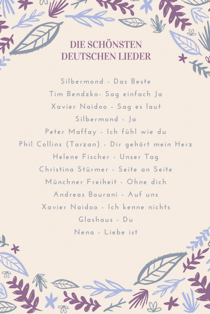 Deutsche Lieder Hochzeit
 Die schönsten Lieder für Hochzeit Mrs Bridal