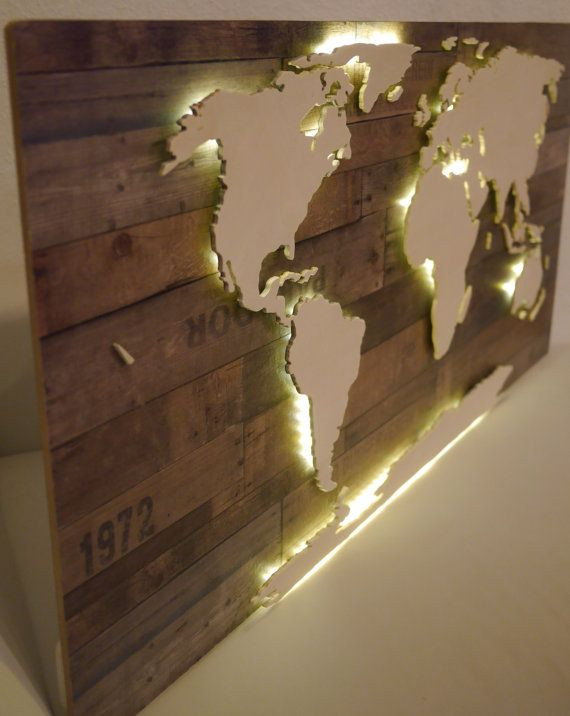 Diy Deckenleuchte
 3D world map XXL made of wood with lighting vintage by