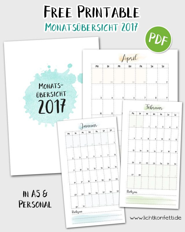 Diy Kalender Vorlagen
 Ein zarte bunte Monatsübersicht für 2017 als FREE