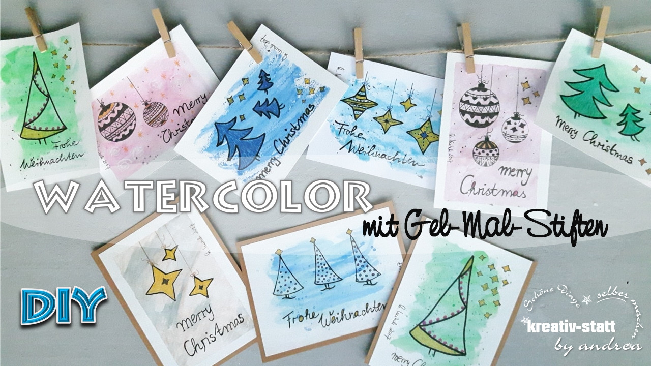 Diy Malen
 DIY – Watercolor Weihnachtskarten mit Gelmalstiften statt