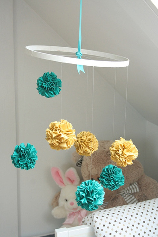 Diy Mobile
 Bright DIY Fabric Pom Pom Baby Crib Mobile To Make