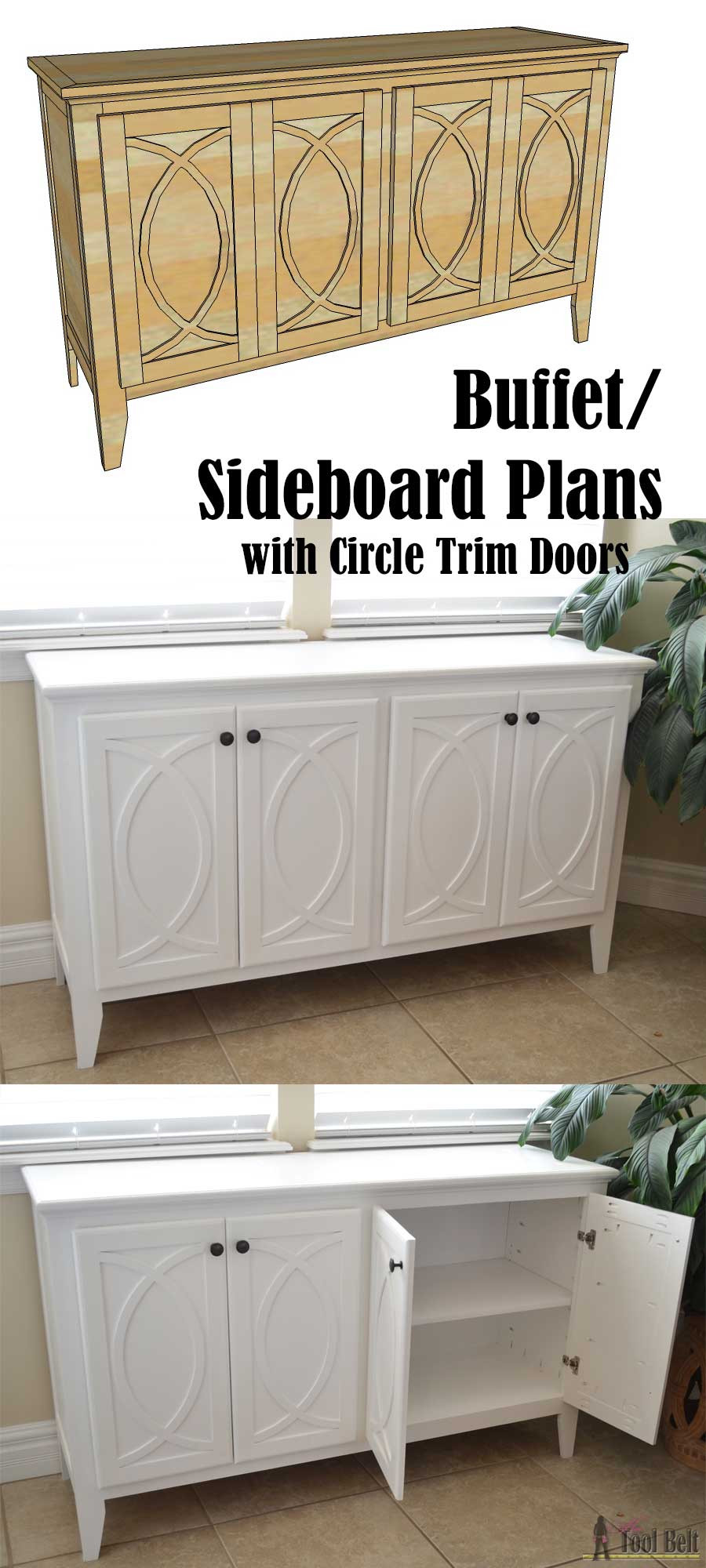 Diy Sideboard
 DIY Buffet Sideboard with Circle Trim Doors Her Tool Belt