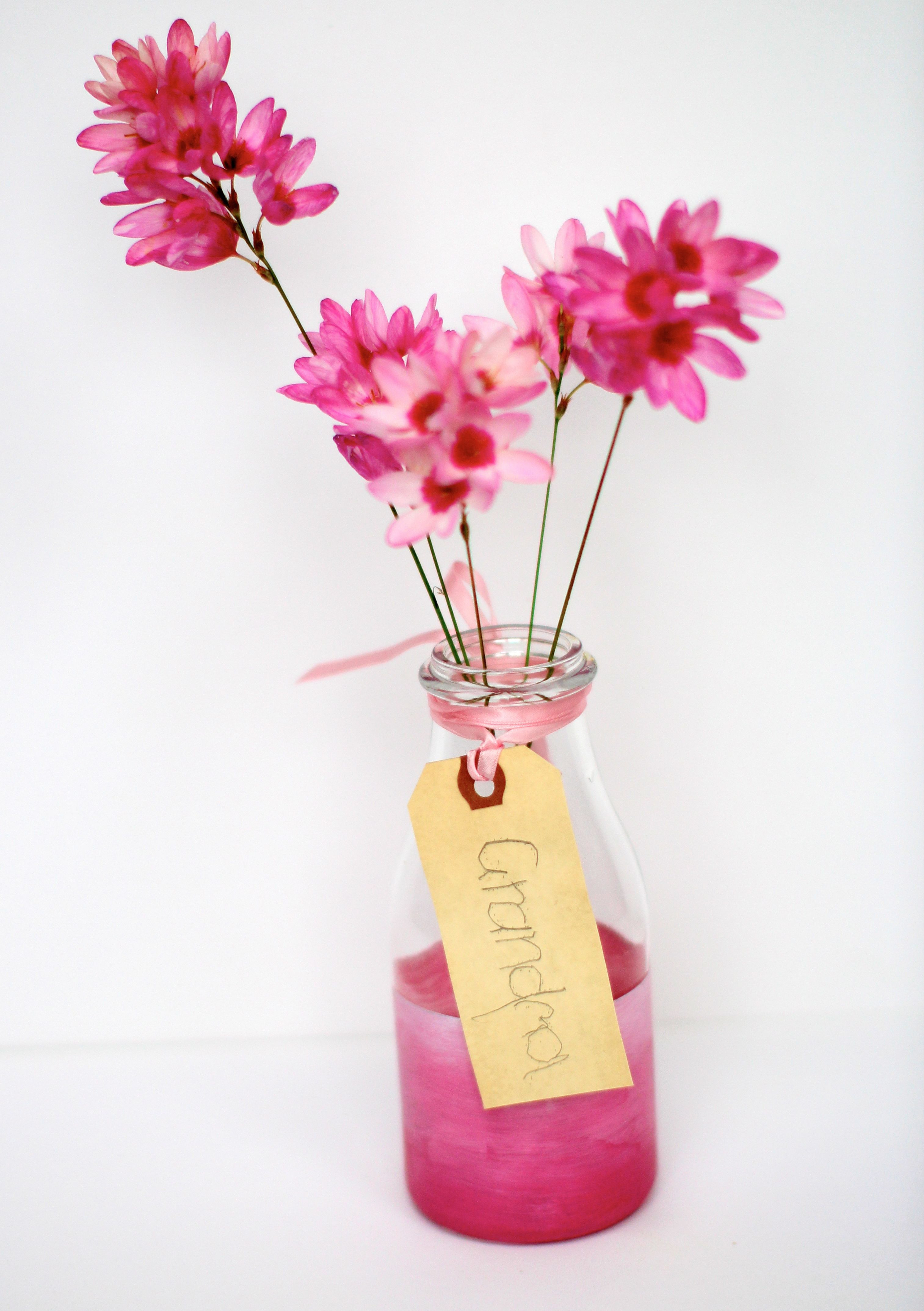 Diy Vase
 Think Pink Painted Bottle Vases