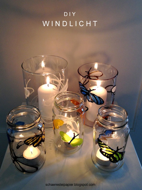 Diy Windlicht
 schaeresteipapier DIY Windlicht mit bunten Schmetterlingen