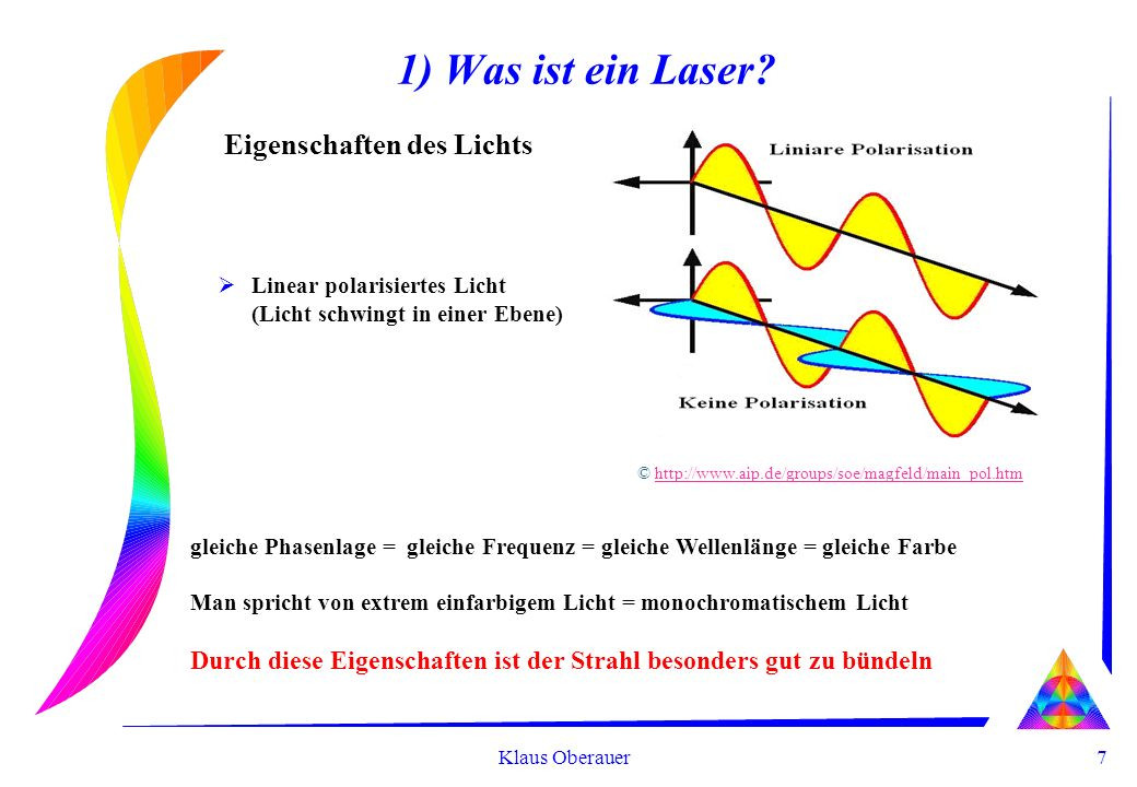 Eigenschaften Von Licht
 Laser © © Klaus Oberauer ppt herunterladen