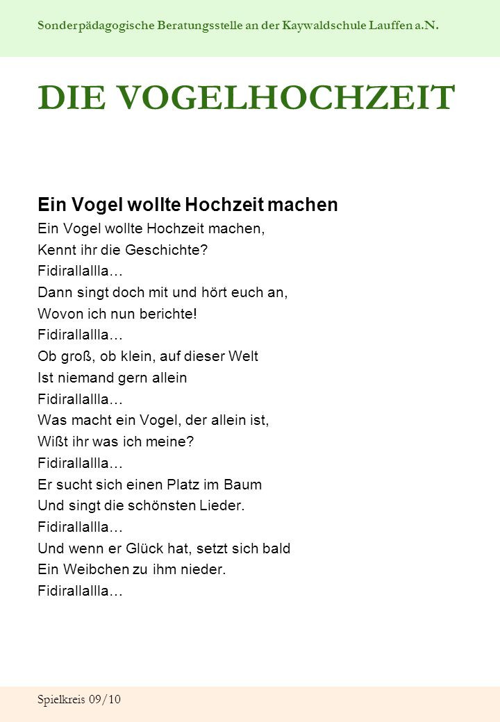 Ein Vogel Wollte Hochzeit Machen Text
 Spielkreis mit Elternfrühstück ppt herunterladen