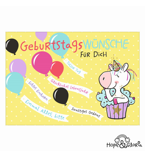 Einhorn Geburtstagswünsche
 Postkarte Hope & Gloria 30 Sei ein Einhorn Dog Toy