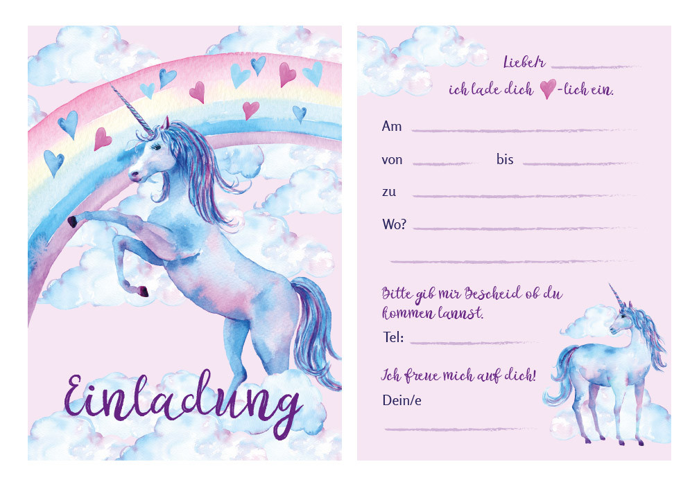 Einhorn Geburtstagswünsche
 Einladungskarten Einhorn