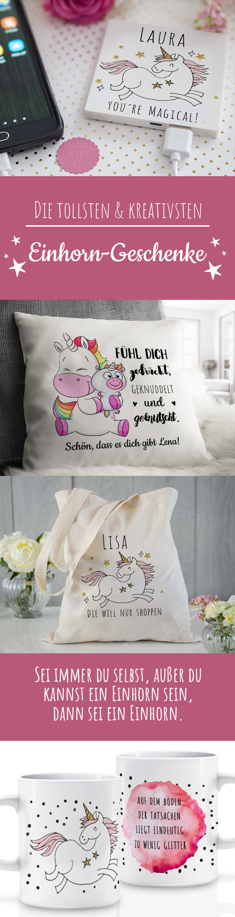 Einhorn Geschenkideen
 Einhorn Geschenke individuell gestalten