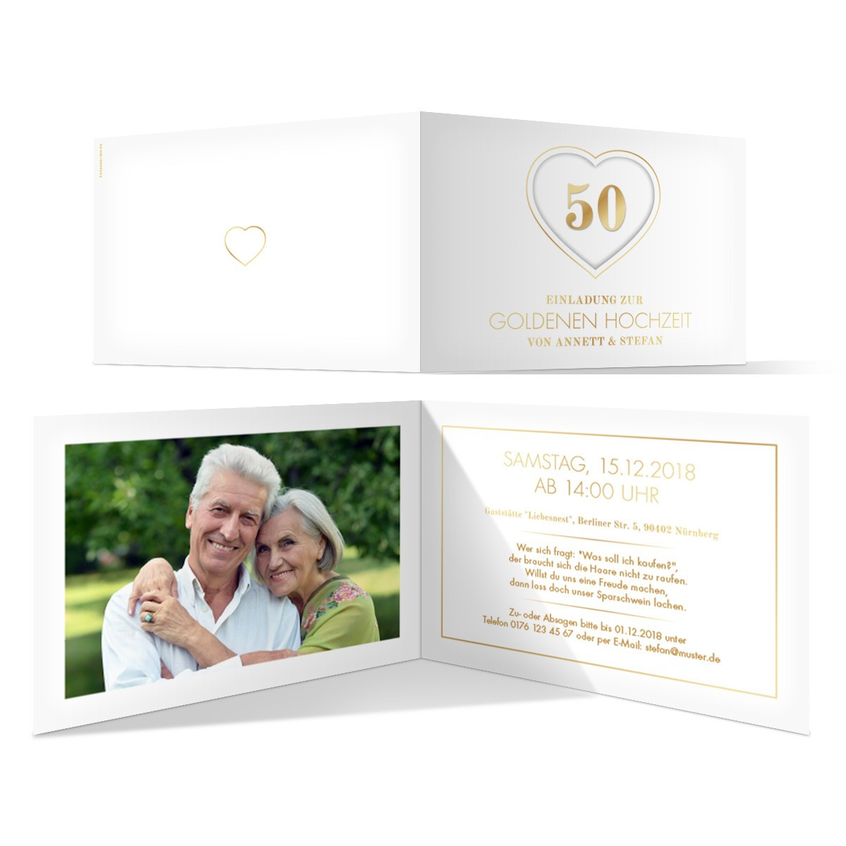Einladungskarten Goldene Hochzeit
 Goldene Hochzeit Einladungskarten Jubiläums Herz