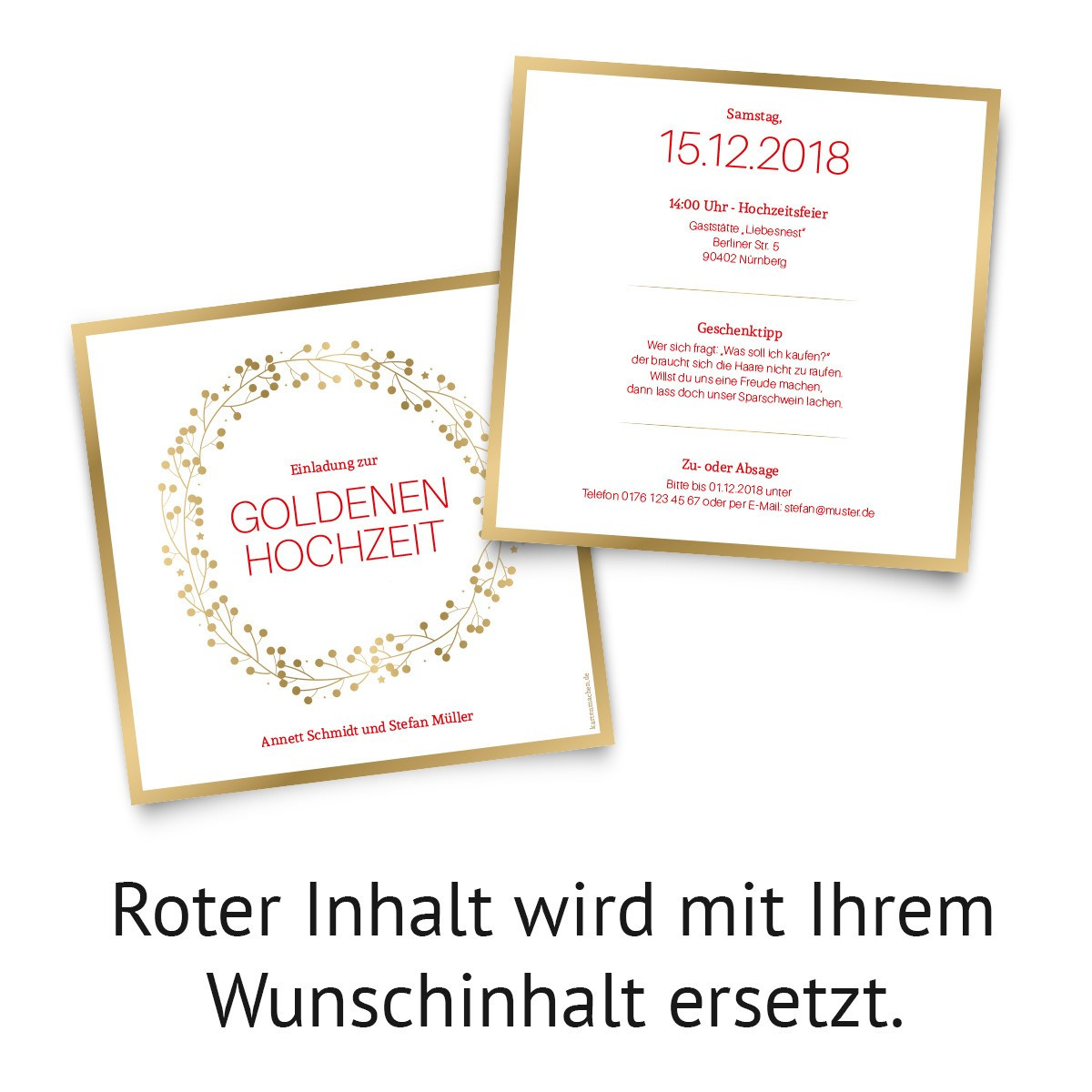 Einladungskarten Goldene Hochzeit
 Goldene Hochzeit Einladungskarten Goldkranz