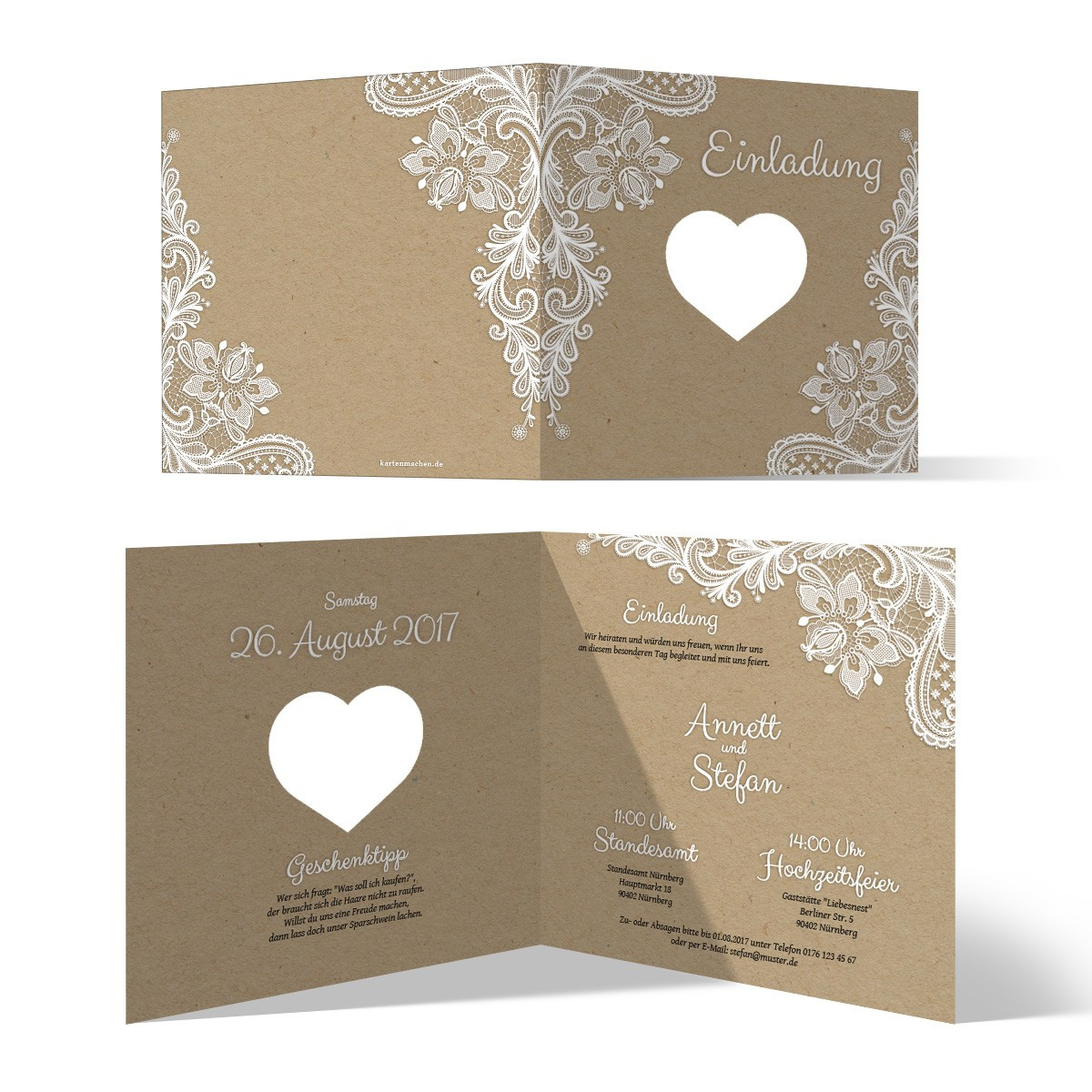 Einladungskarten Hochzeit Kraftpapier
 Lasergeschnittene Hochzeit Einladungskarten Rustikal
