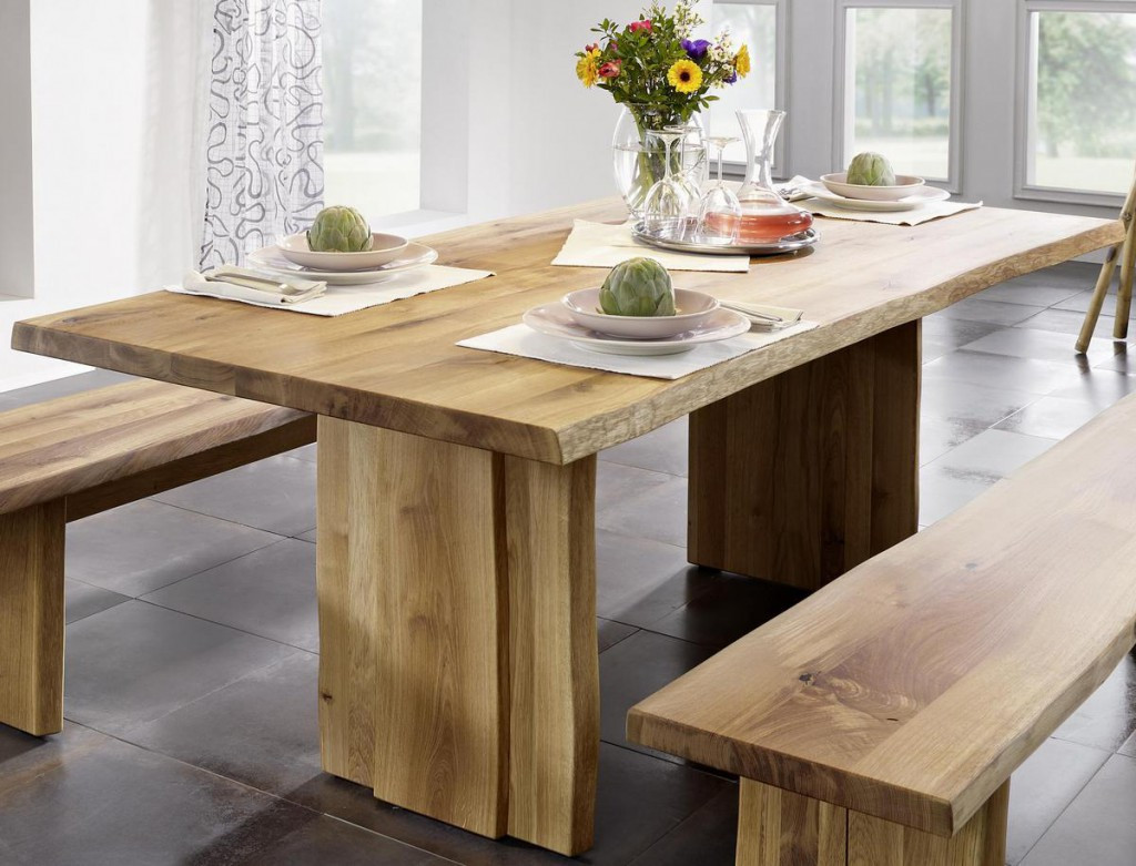 Esstisch Wildeiche
 Wangentisch 220x100 Wildeiche massiv Esstisch Baumkante